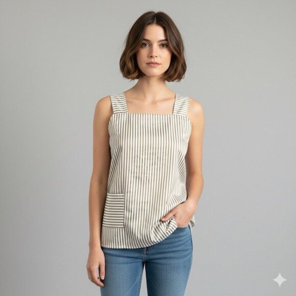 Vintage Linda Lundstrom Striped Square Neck Sleeveless Tunic Top - Small